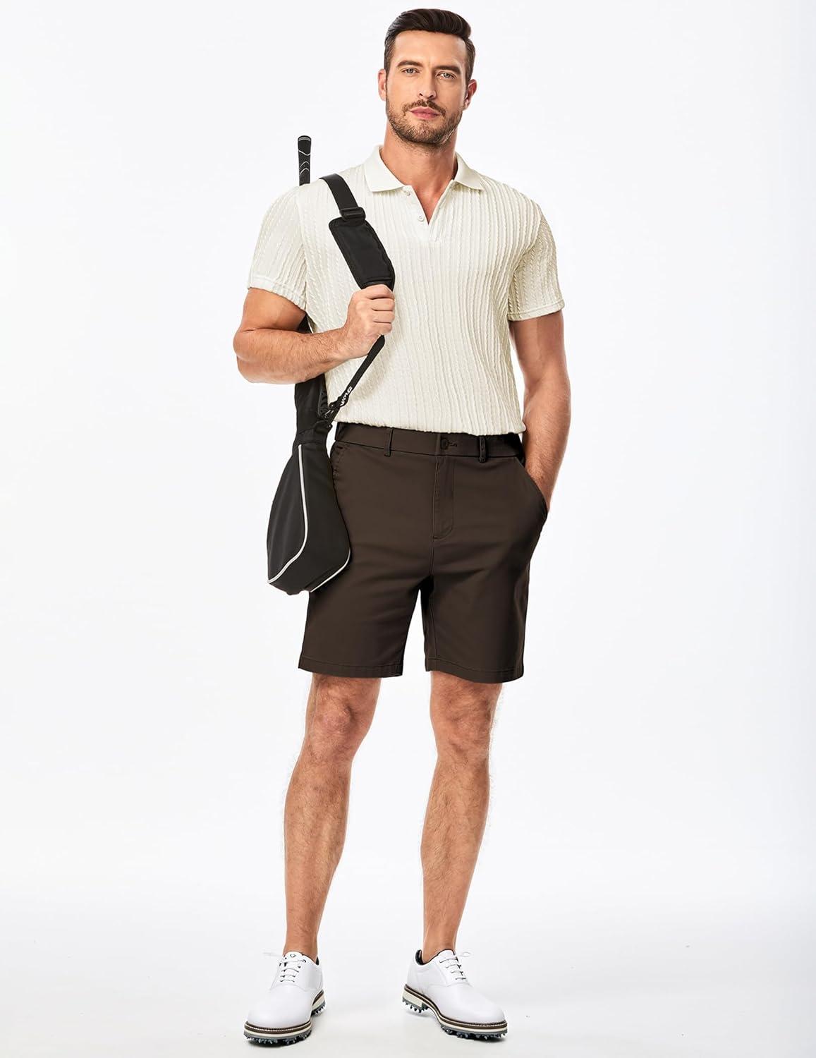 imageJMIERR Mens Casual Polo Shirt Summer Short Sleeve Vacation Button Beach Knit Stretchy Golf Shirts1 Beige