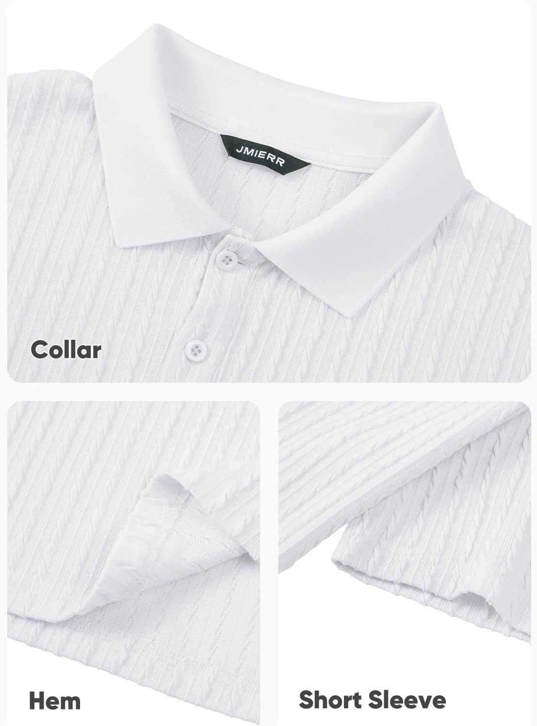 imageJMIERR Mens Casual Polo Shirt Summer Short Sleeve Vacation Button Beach Knit Stretchy Golf Shirts1 White