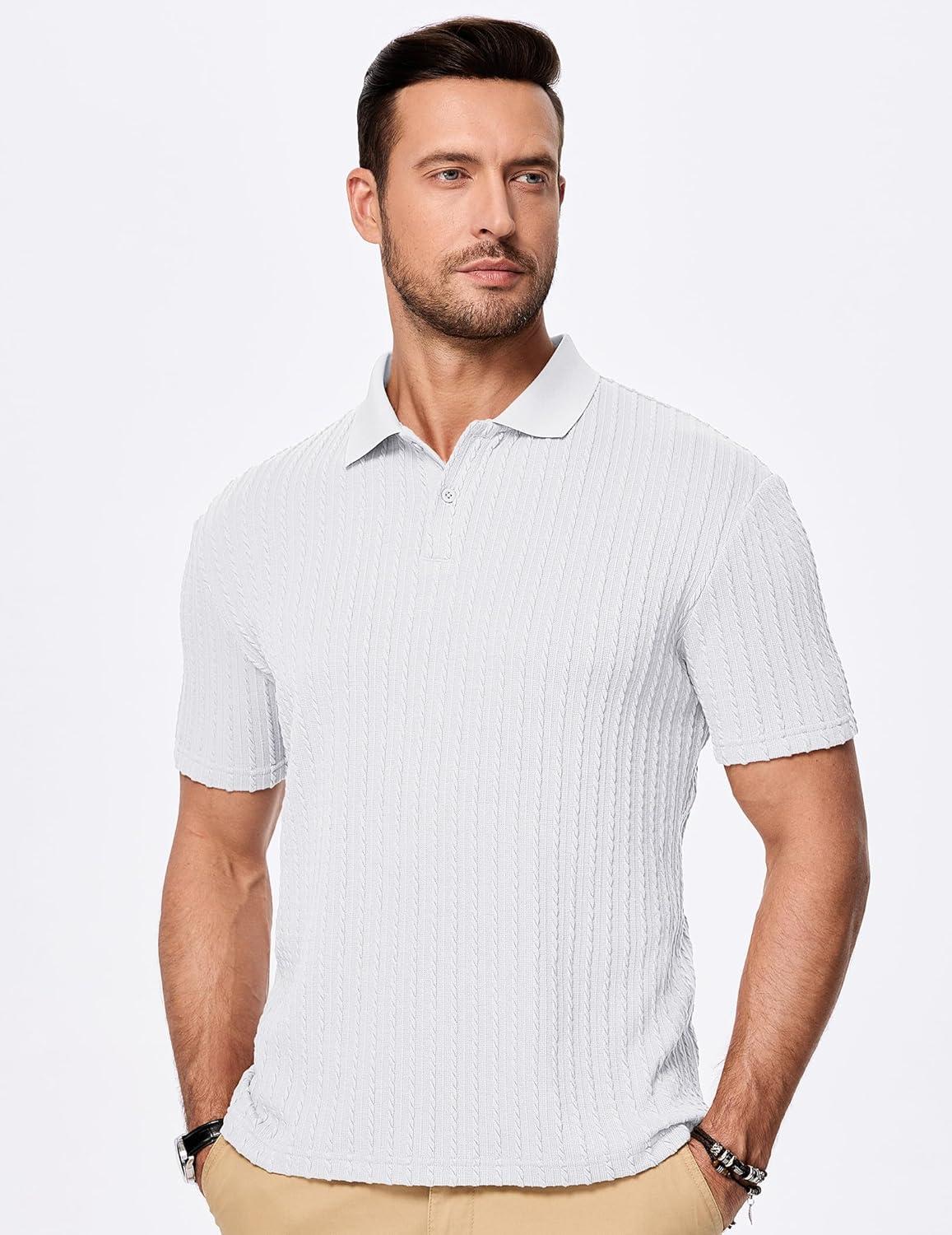 imageJMIERR Mens Casual Polo Shirt Summer Short Sleeve Vacation Button Beach Knit Stretchy Golf Shirts1 White
