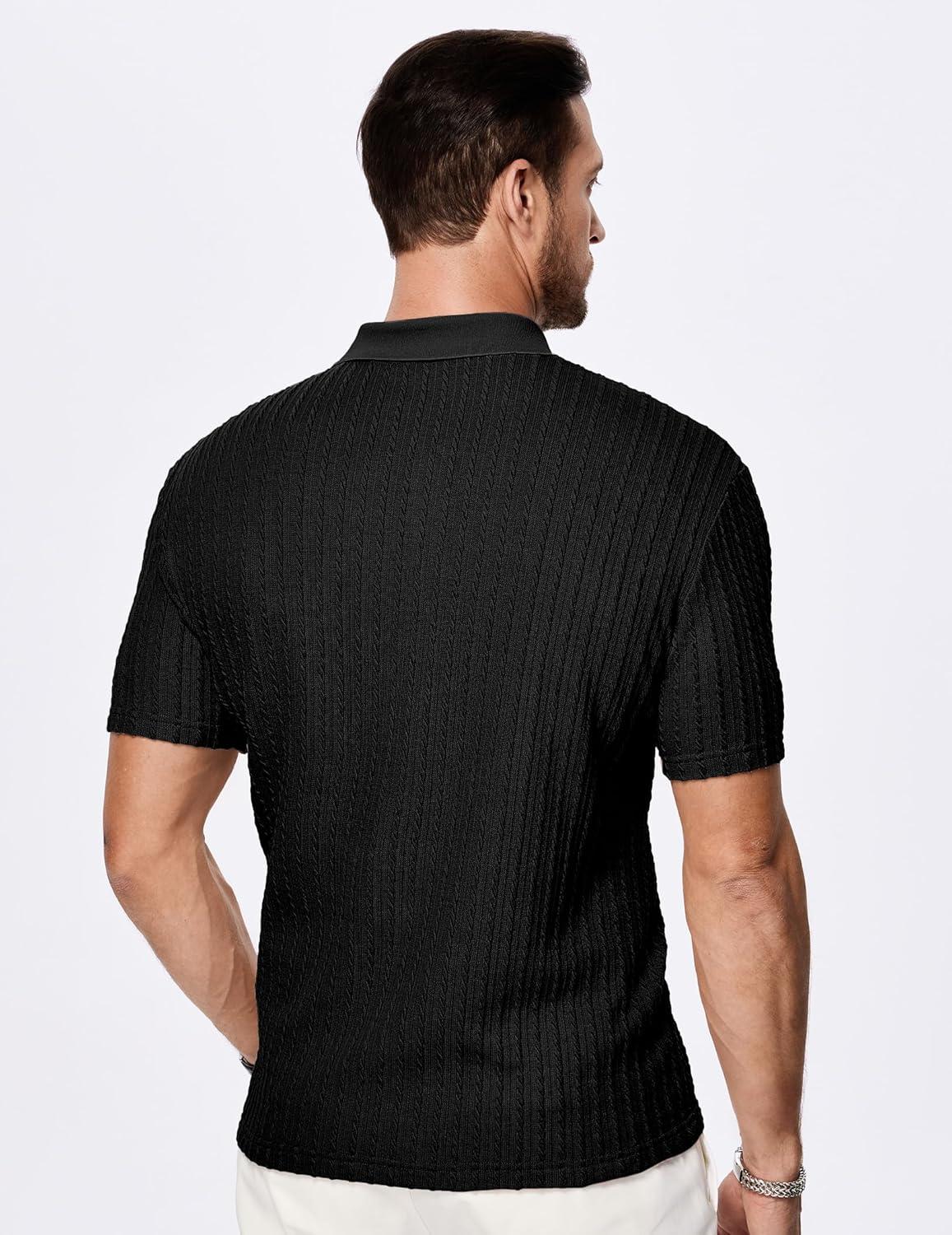 imageJMIERR Mens Casual Polo Shirt Summer Short Sleeve Vacation Button Beach Knit Stretchy Golf ShirtsA Black