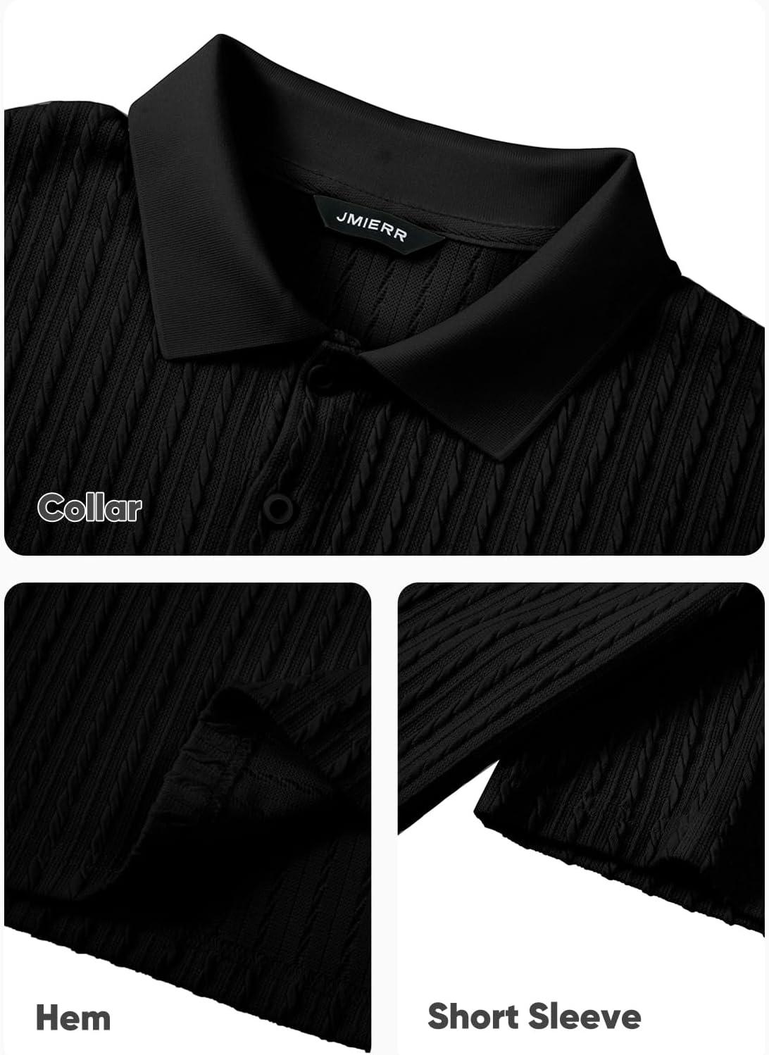 imageJMIERR Mens Casual Polo Shirt Summer Short Sleeve Vacation Button Beach Knit Stretchy Golf ShirtsA Black