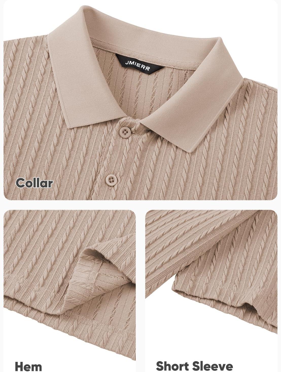 imageJMIERR Mens Casual Polo Shirt Summer Short Sleeve Vacation Button Beach Knit Stretchy Golf ShirtsA Light Brown
