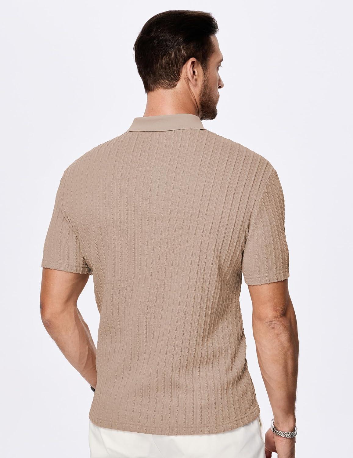 imageJMIERR Mens Casual Polo Shirt Summer Short Sleeve Vacation Button Beach Knit Stretchy Golf ShirtsA Light Brown