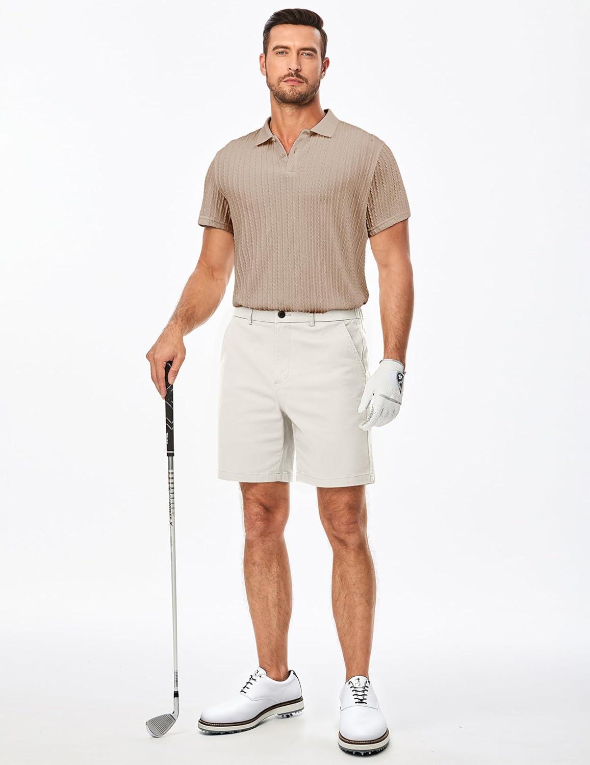 imageJMIERR Mens Casual Polo Shirt Summer Short Sleeve Vacation Button Beach Knit Stretchy Golf ShirtsA Light Brown