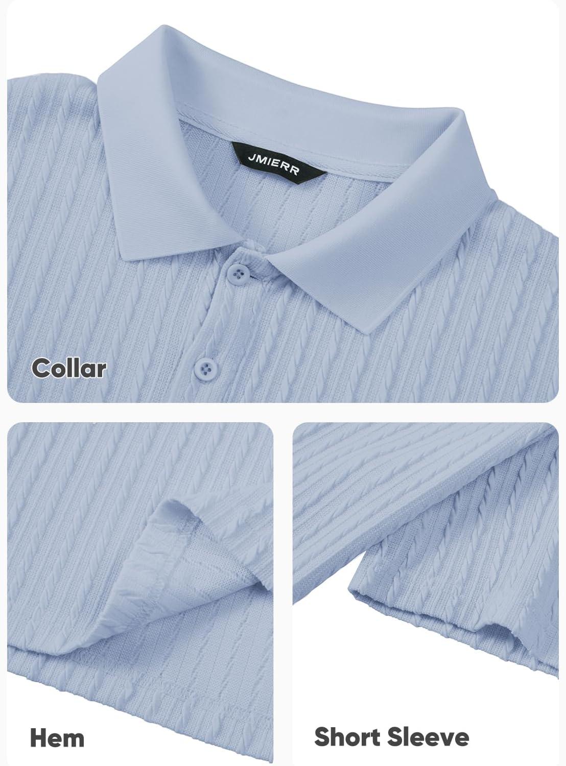 imageJMIERR Mens Casual Polo Shirt Summer Short Sleeve Vacation Button Beach Knit Stretchy Golf ShirtsB Light Blue