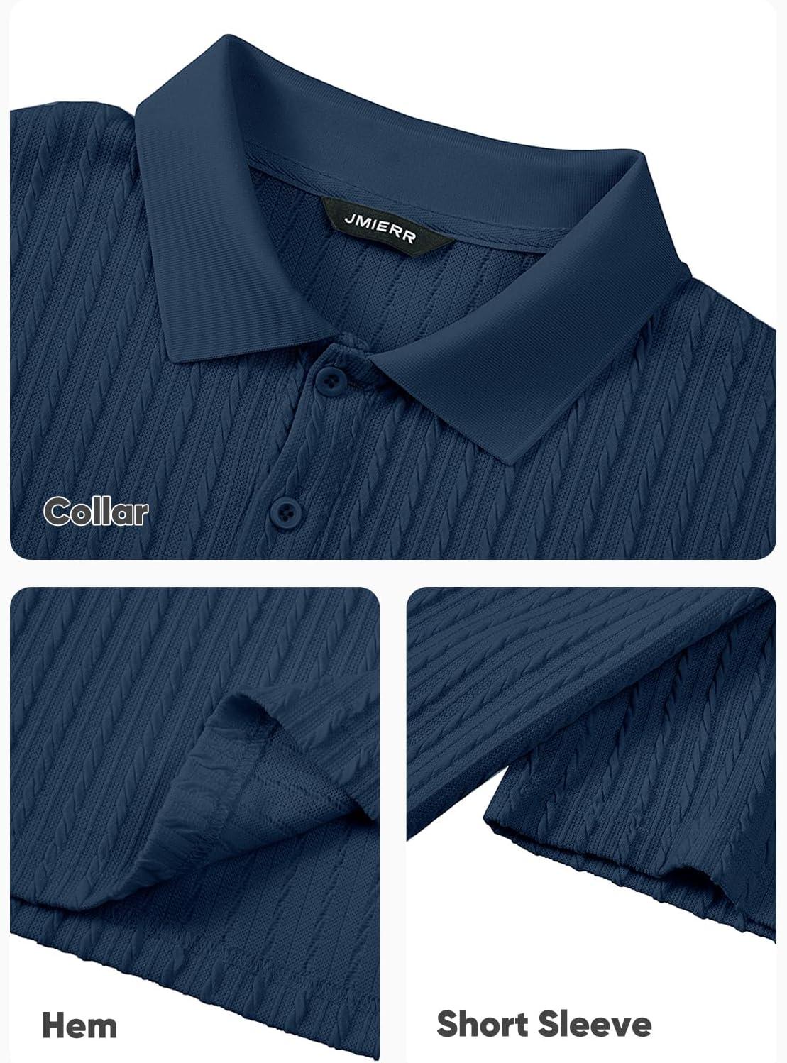 imageJMIERR Mens Casual Polo Shirt Summer Short Sleeve Vacation Button Beach Knit Stretchy Golf ShirtsLong Sleeve Blue 2