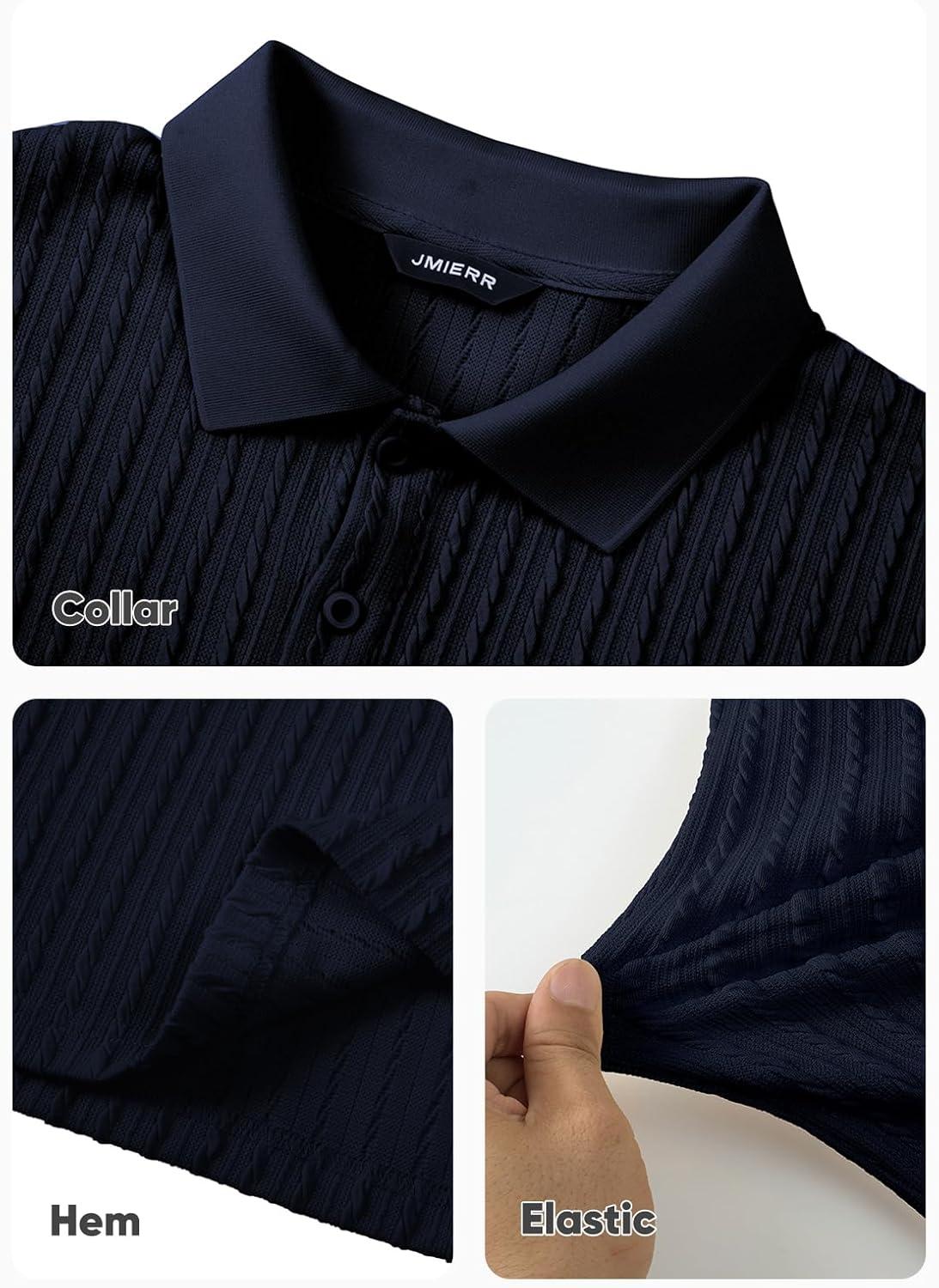 imageJMIERR Mens Casual Polo Shirt Summer Short Sleeve Vacation Button Beach Knit Stretchy Golf ShirtsLong Sleeve Blue