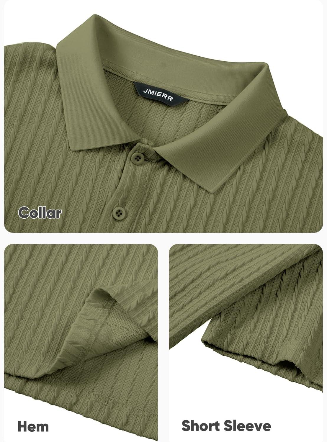 imageJMIERR Mens Casual Polo Shirt Summer Short Sleeve Vacation Button Beach Knit Stretchy Golf ShirtsLong Sleeve Green