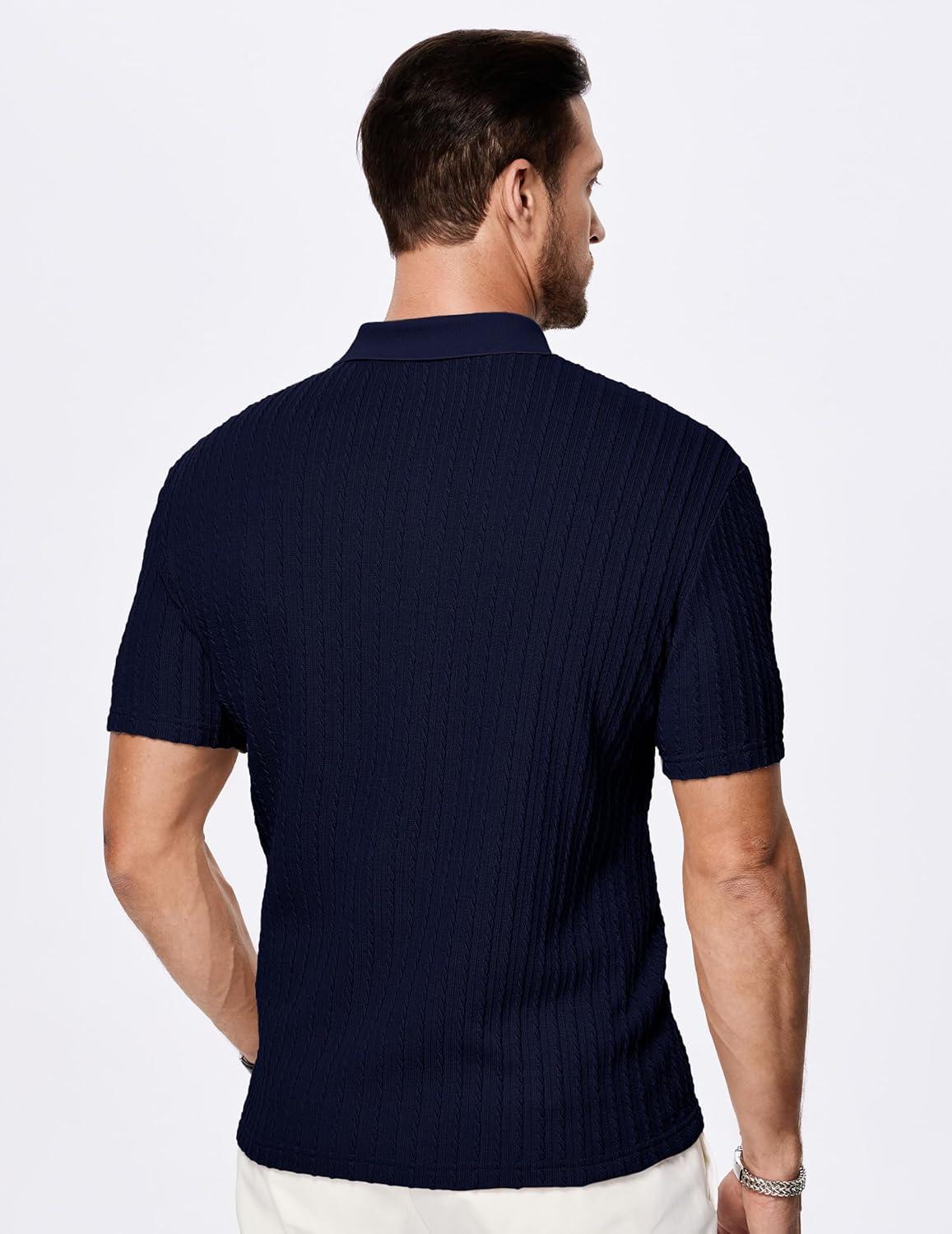 imageJMIERR Mens Casual Polo Shirt Summer Short Sleeve Vacation Button Beach Knit Stretchy Golf ShirtsM Blue