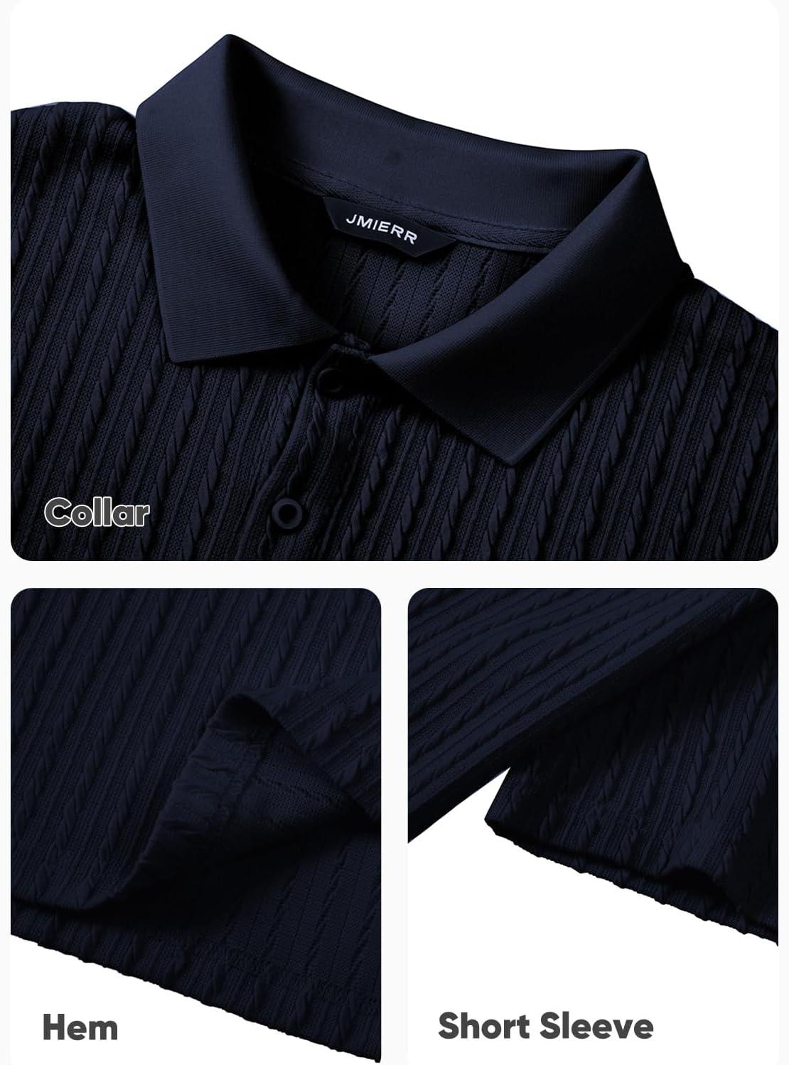 imageJMIERR Mens Casual Polo Shirt Summer Short Sleeve Vacation Button Beach Knit Stretchy Golf ShirtsM Blue