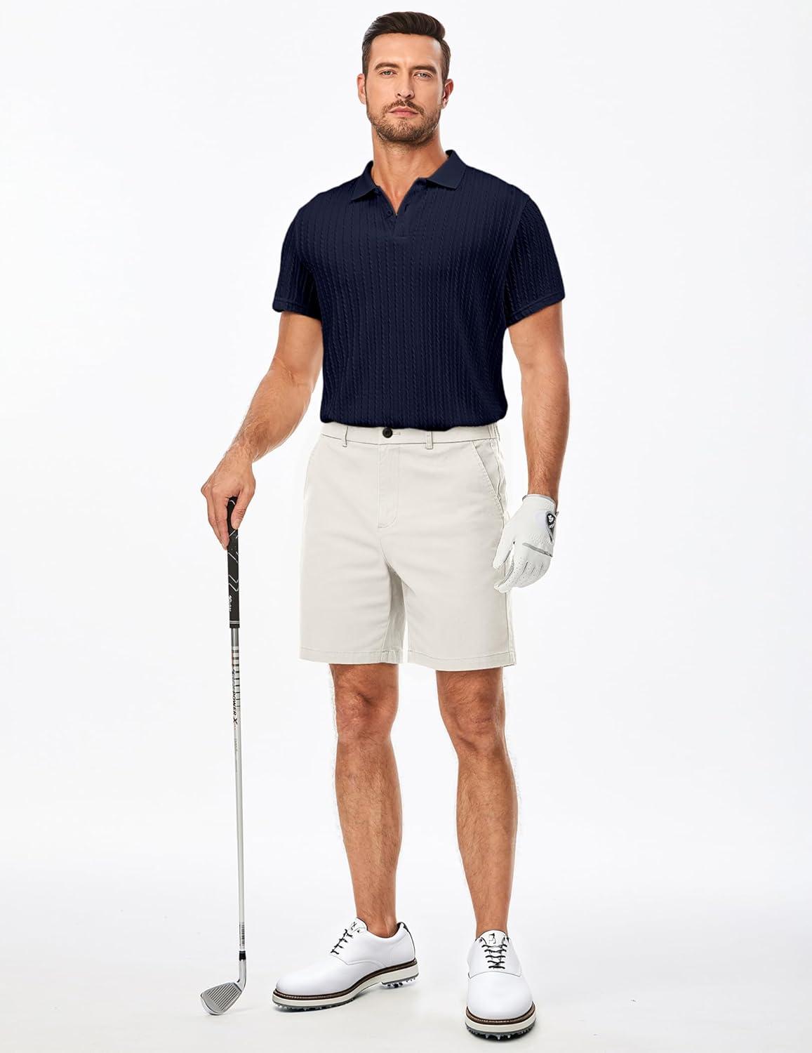 imageJMIERR Mens Casual Polo Shirt Summer Short Sleeve Vacation Button Beach Knit Stretchy Golf ShirtsM Blue