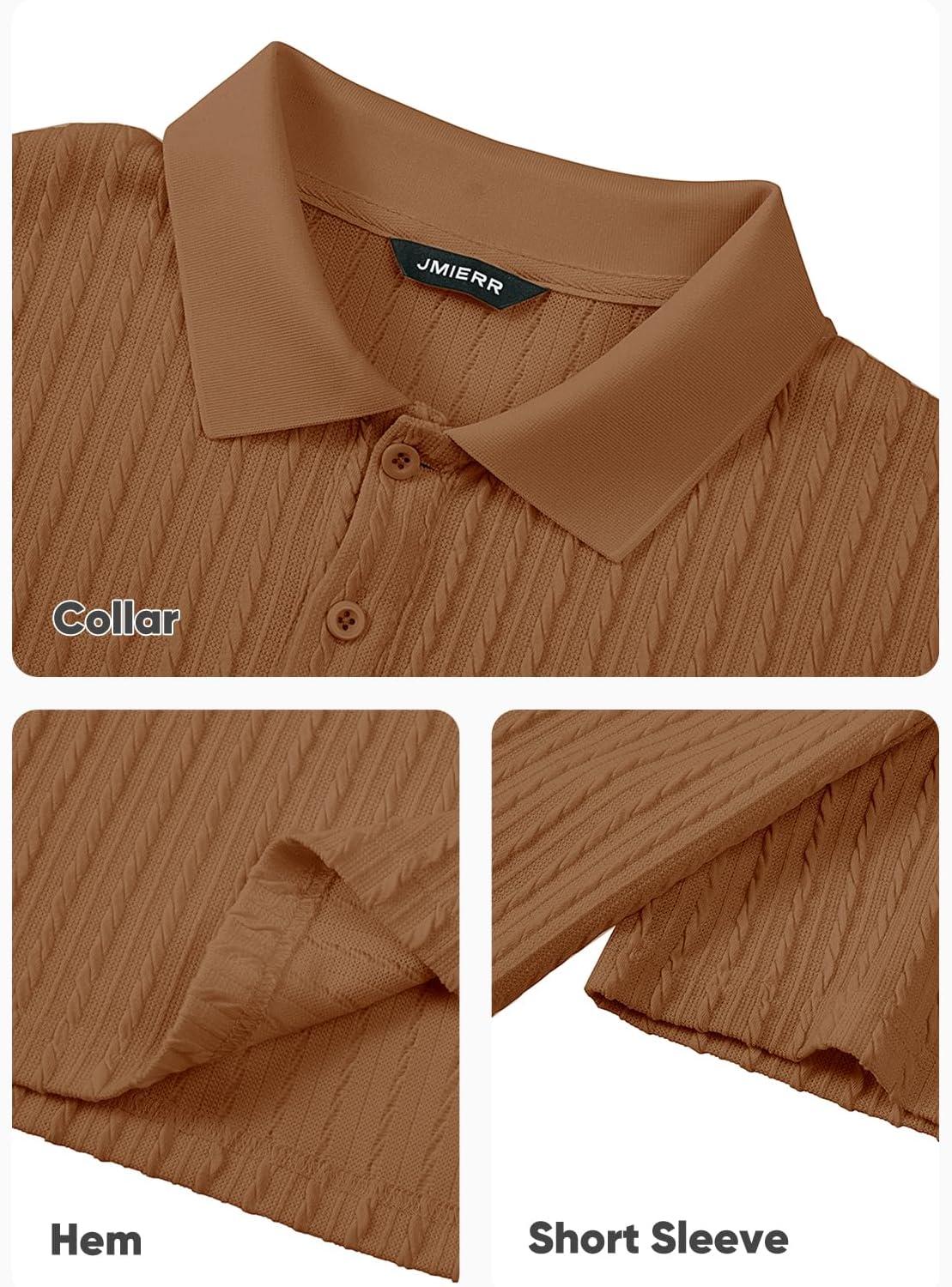 imageJMIERR Mens Casual Polo Shirt Summer Short Sleeve Vacation Button Beach Knit Stretchy Golf ShirtsP Brown