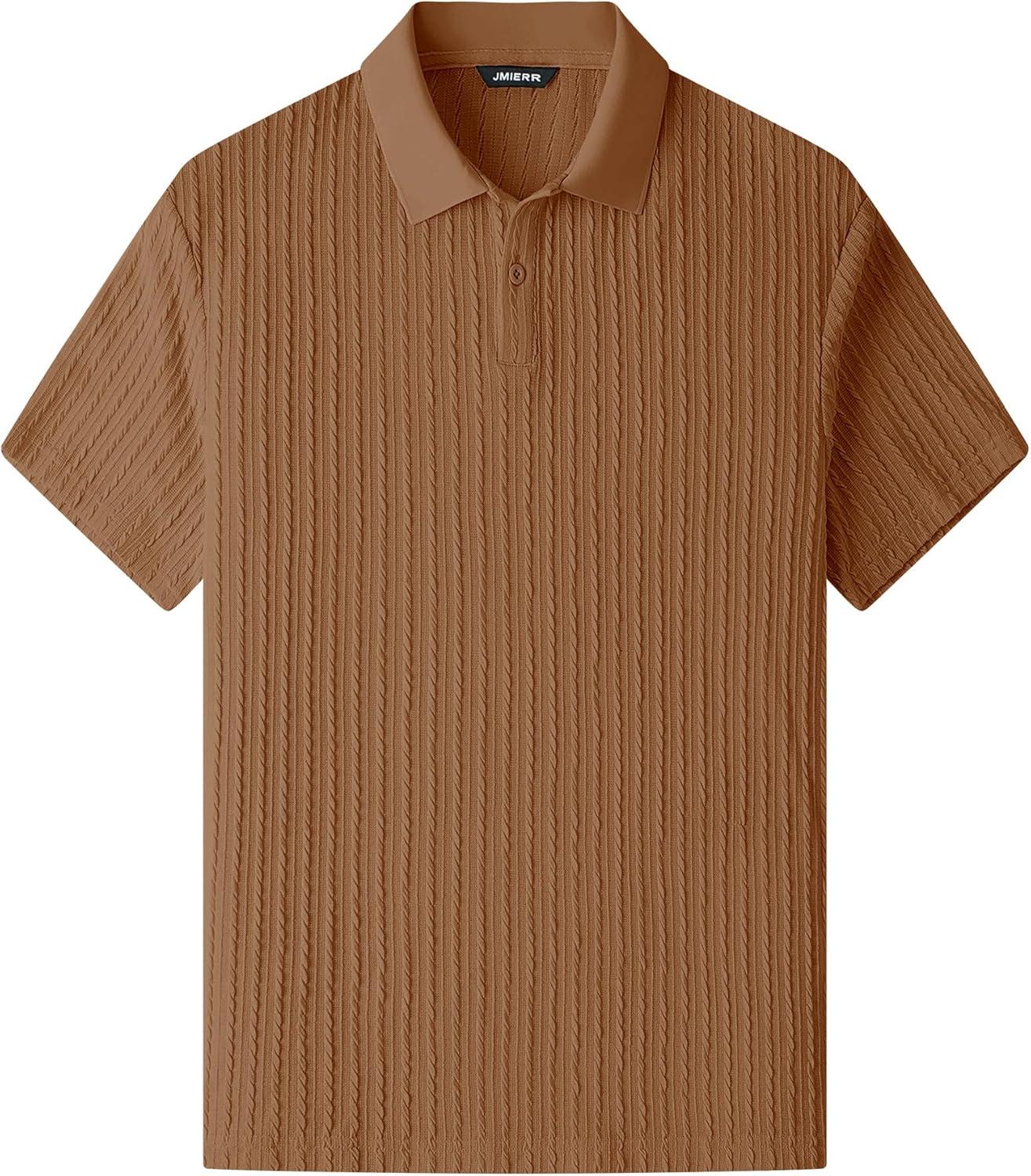 imageJMIERR Mens Casual Polo Shirt Summer Short Sleeve Vacation Button Beach Knit Stretchy Golf ShirtsP Brown