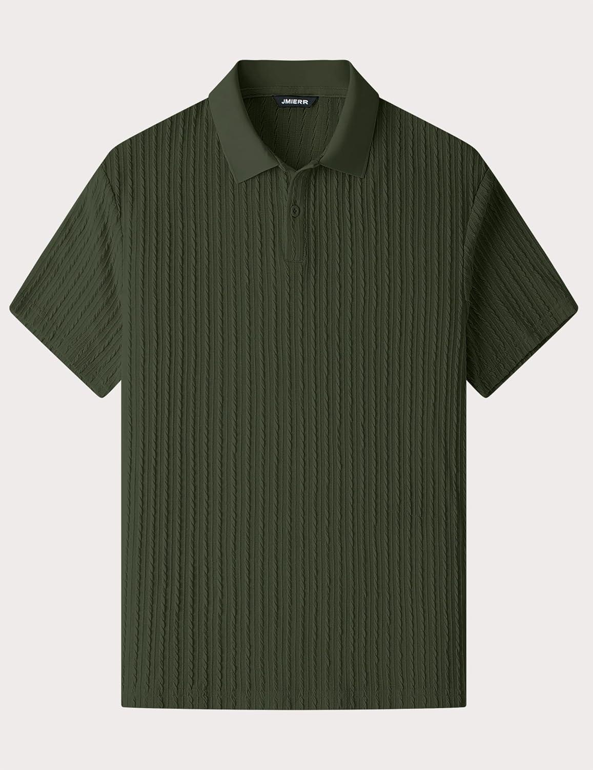 imageJMIERR Mens Casual Polo Shirt Summer Short Sleeve Vacation Button Beach Knit Stretchy Golf ShirtsP Dark Green