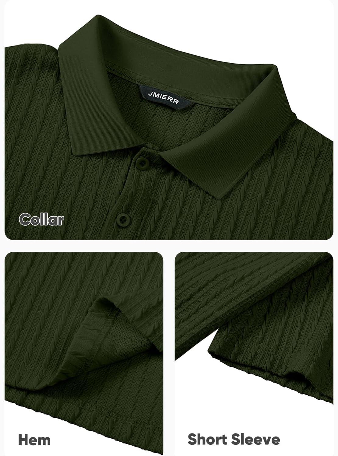 imageJMIERR Mens Casual Polo Shirt Summer Short Sleeve Vacation Button Beach Knit Stretchy Golf ShirtsP Dark Green