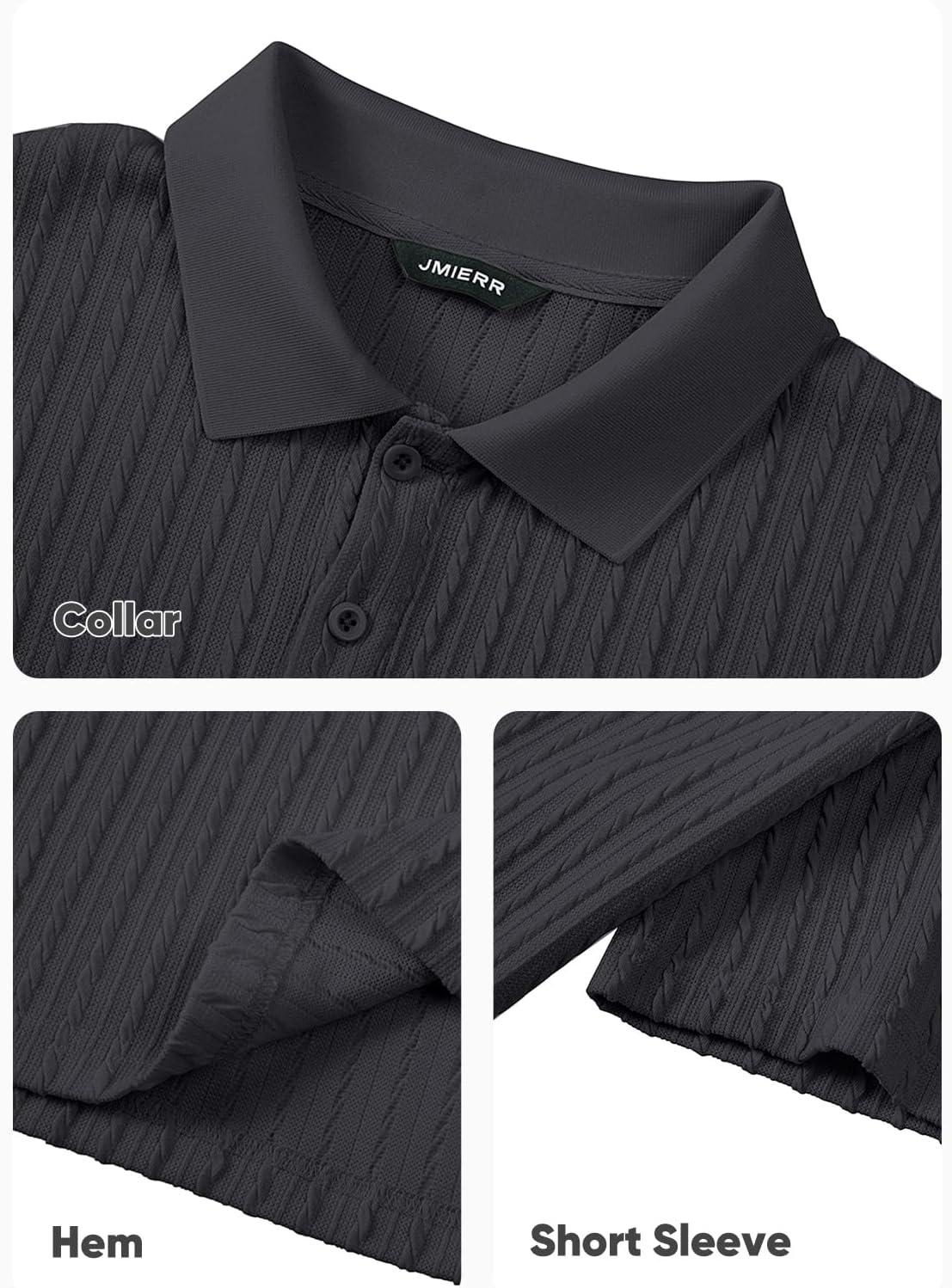 imageJMIERR Mens Casual Polo Shirt Summer Short Sleeve Vacation Button Beach Knit Stretchy Golf ShirtsP Grey