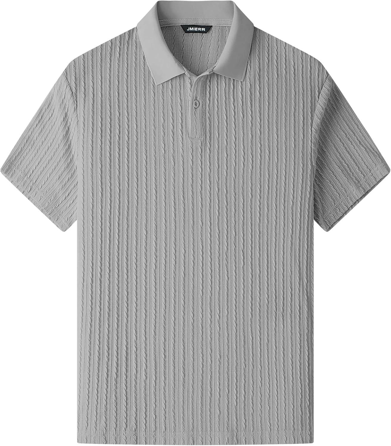 imageJMIERR Mens Casual Polo Shirt Summer Short Sleeve Vacation Button Beach Knit Stretchy Golf ShirtsP Grey 2