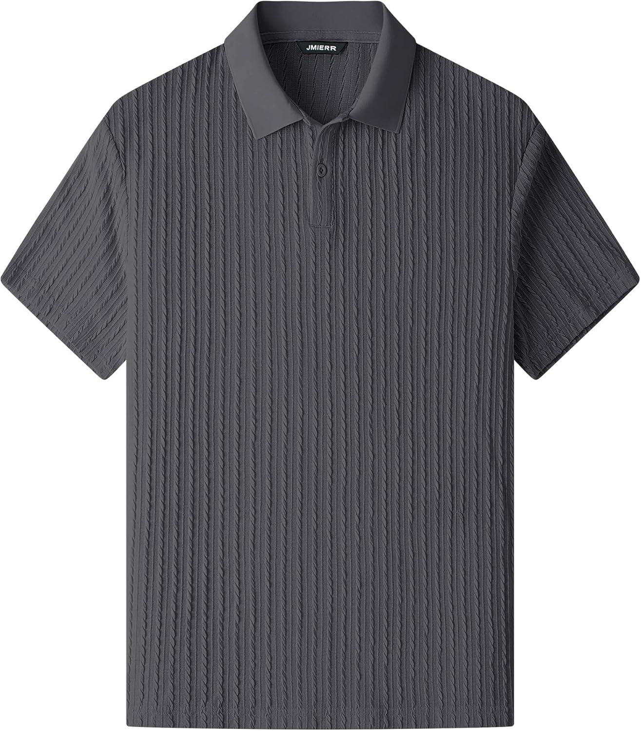 imageJMIERR Mens Casual Polo Shirt Summer Short Sleeve Vacation Button Beach Knit Stretchy Golf ShirtsP Grey