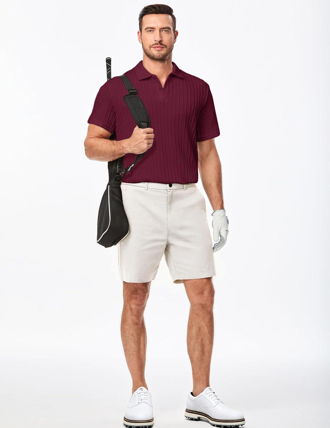 imageJMIERR Mens Casual Polo Shirt Summer Short Sleeve Vacation Button Beach Knit Stretchy Golf ShirtsP Red