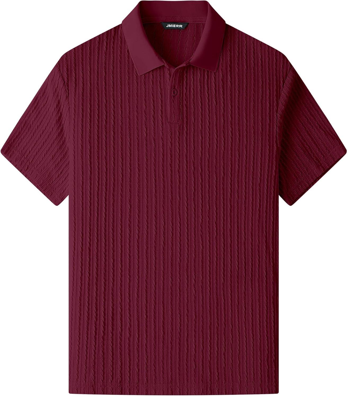 imageJMIERR Mens Casual Polo Shirt Summer Short Sleeve Vacation Button Beach Knit Stretchy Golf ShirtsP Red