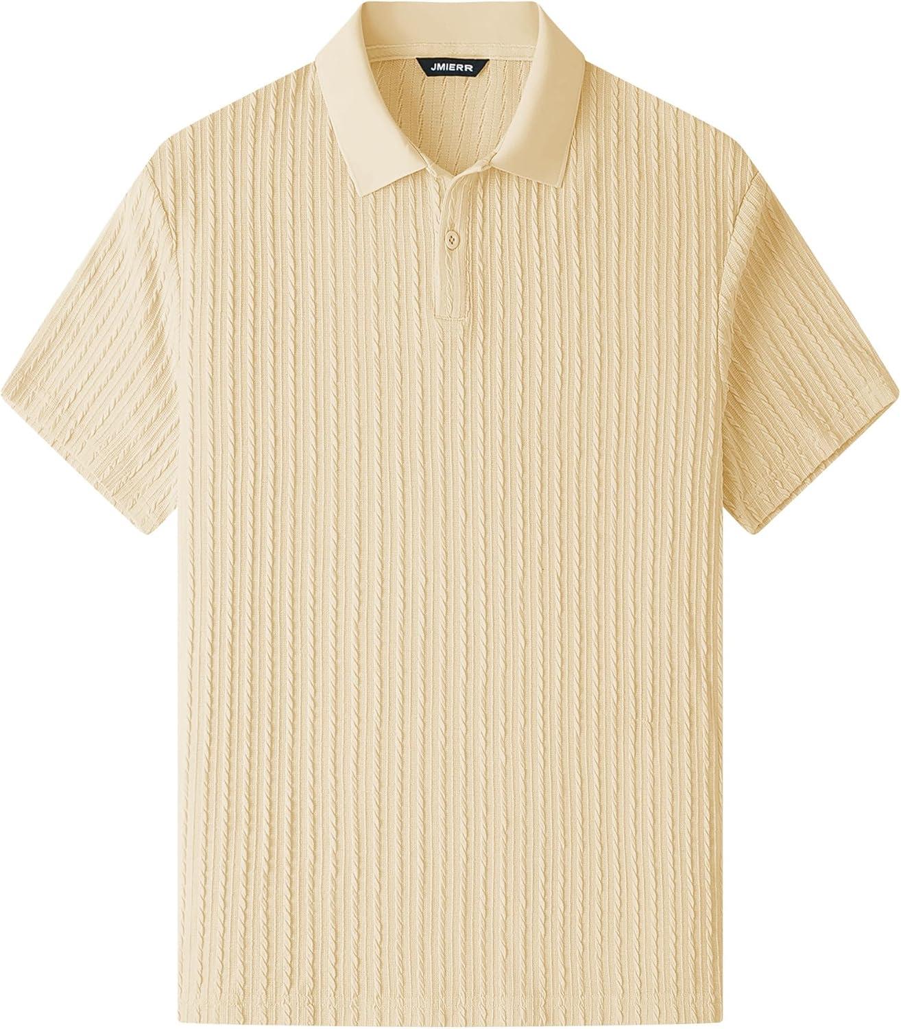 imageJMIERR Mens Casual Polo Shirt Summer Short Sleeve Vacation Button Beach Knit Stretchy Golf ShirtsP Yellow
