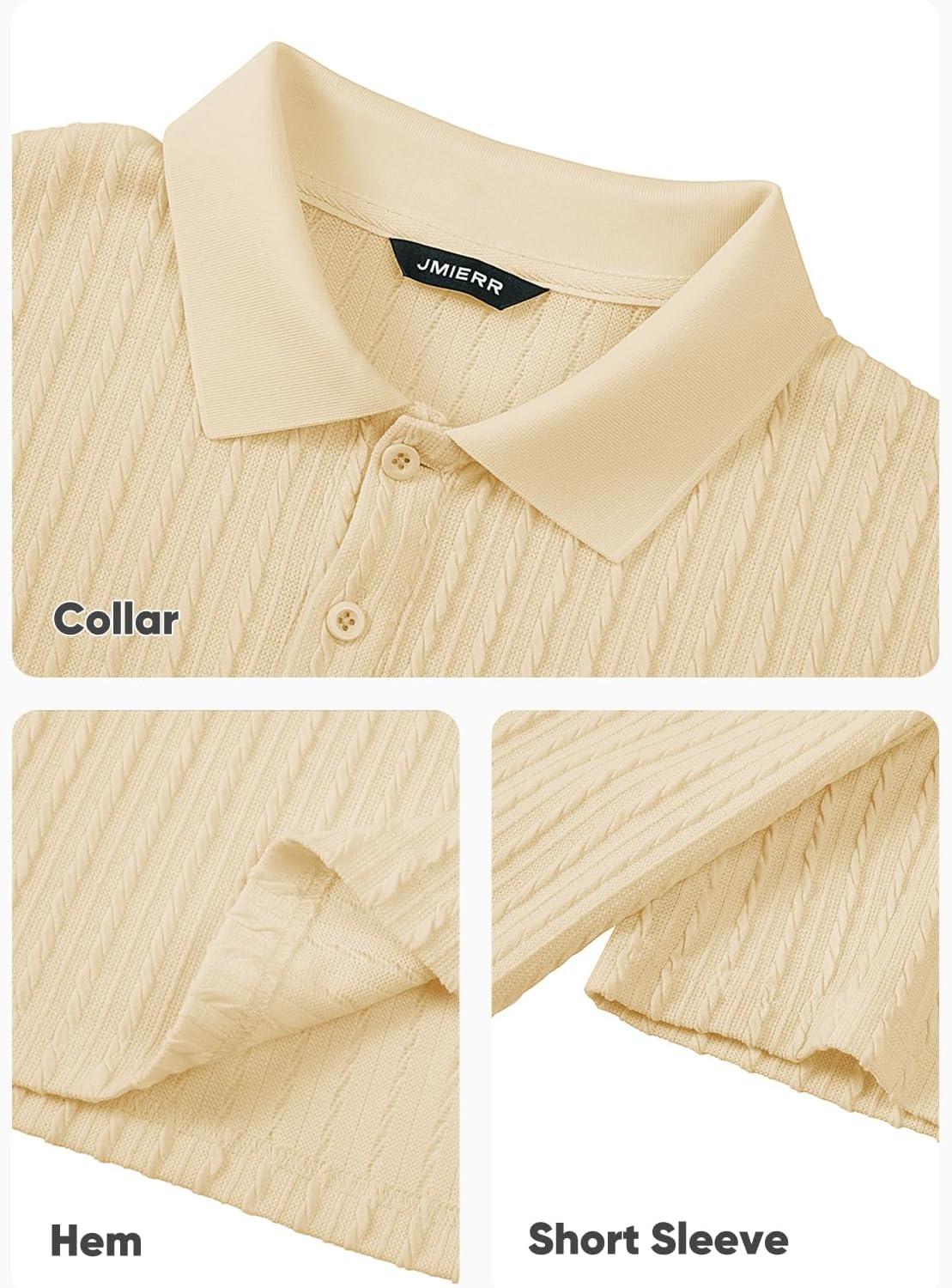 imageJMIERR Mens Casual Polo Shirt Summer Short Sleeve Vacation Button Beach Knit Stretchy Golf ShirtsP Yellow