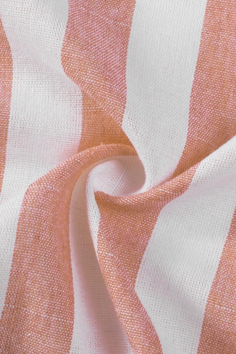 imageJMIERR Mens Casual Stylish Short Sleeve ButtonUp Striped Dress Shirts Cotton Beach ShirtA1 Pink