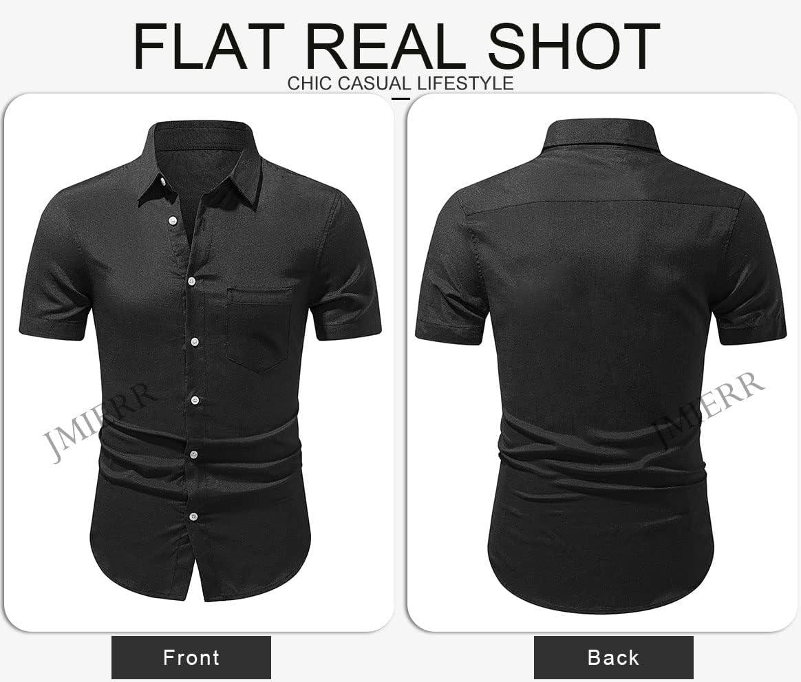 imageJMIERR Mens Casual Stylish Short Sleeve ButtonUp Striped Dress Shirts Cotton Beach ShirtBlack