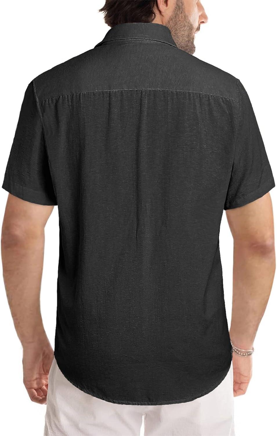 imageJMIERR Mens Casual Stylish Short Sleeve ButtonUp Striped Dress Shirts Cotton Beach ShirtBlack