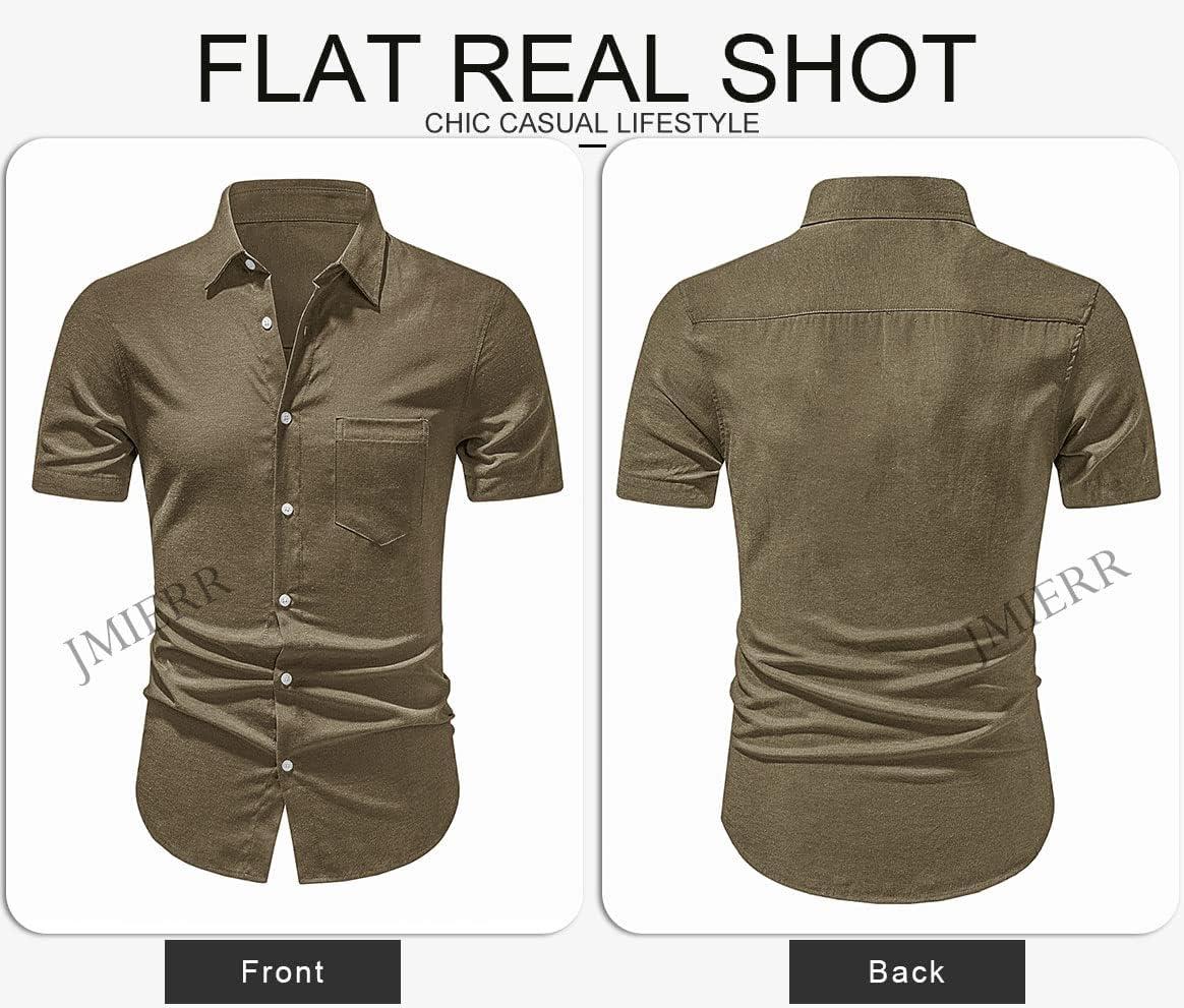 imageJMIERR Mens Casual Stylish Short Sleeve ButtonUp Striped Dress Shirts Cotton Beach ShirtBrown