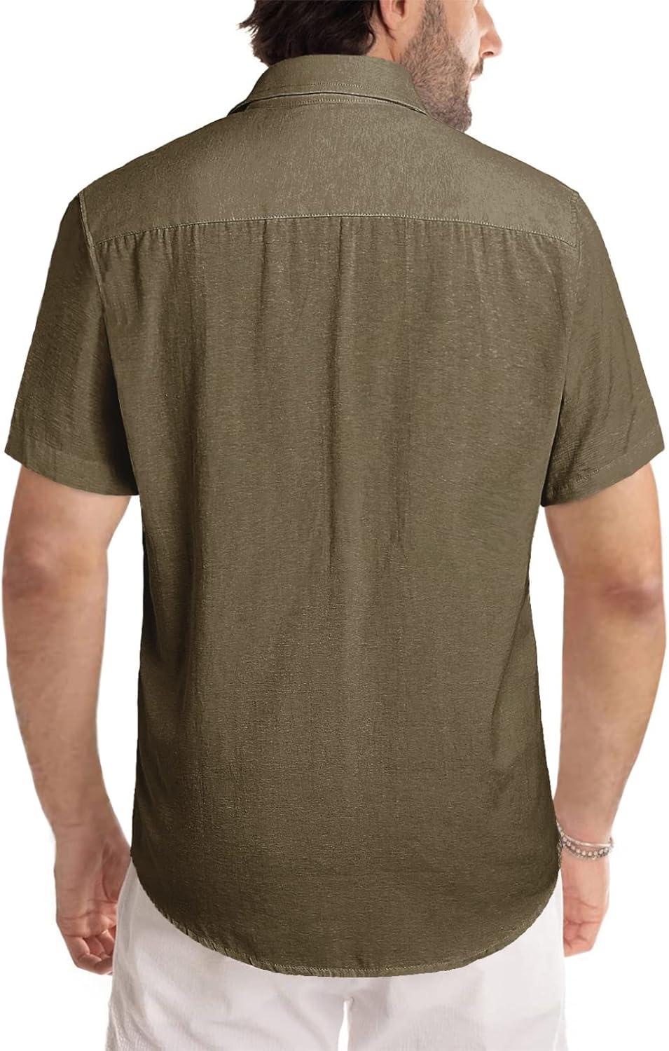 imageJMIERR Mens Casual Stylish Short Sleeve ButtonUp Striped Dress Shirts Cotton Beach ShirtBrown