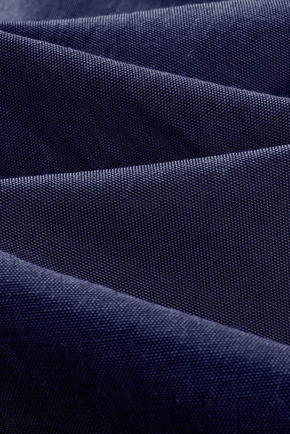 imageJMIERR Mens Casual Stylish Short Sleeve ButtonUp Striped Dress Shirts Cotton Beach ShirtDark Blue