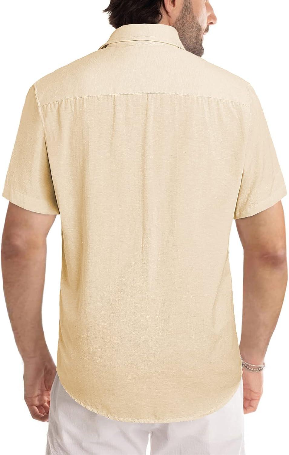 imageJMIERR Mens Casual Stylish Short Sleeve ButtonUp Striped Dress Shirts Cotton Beach ShirtKhaki