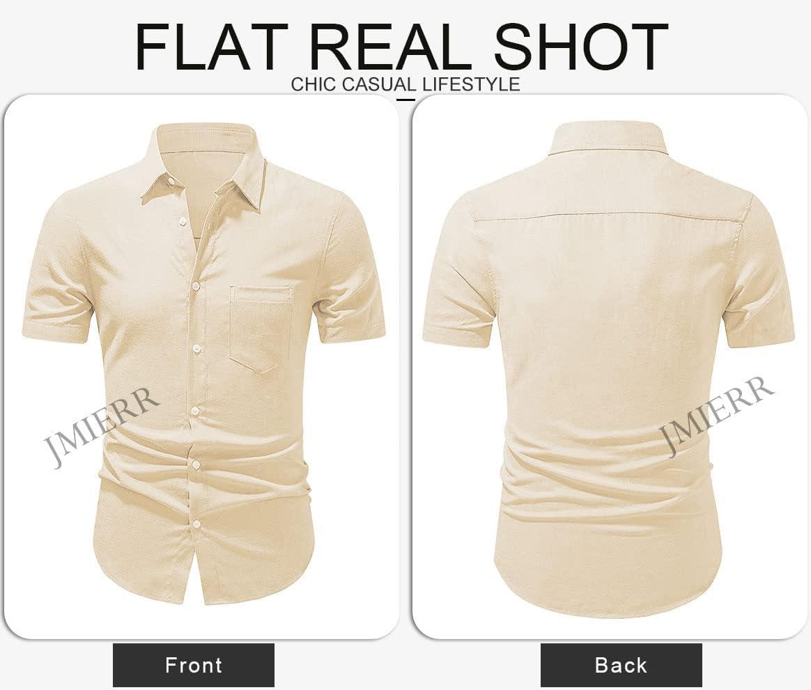 imageJMIERR Mens Casual Stylish Short Sleeve ButtonUp Striped Dress Shirts Cotton Beach ShirtKhaki