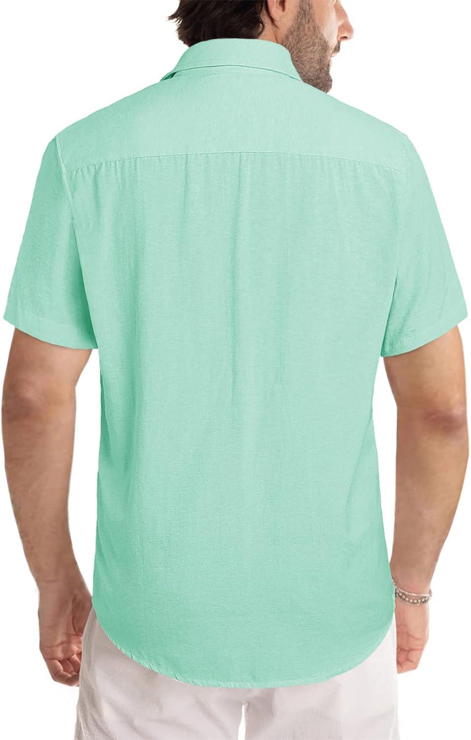 imageJMIERR Mens Casual Stylish Short Sleeve ButtonUp Striped Dress Shirts Cotton Beach ShirtMint Green