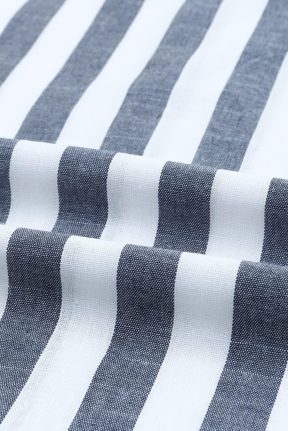 imageJMIERR Mens Casual Stylish Short Sleeve ButtonUp Striped Dress Shirts Cotton Beach ShirtNavy Blue Stripe