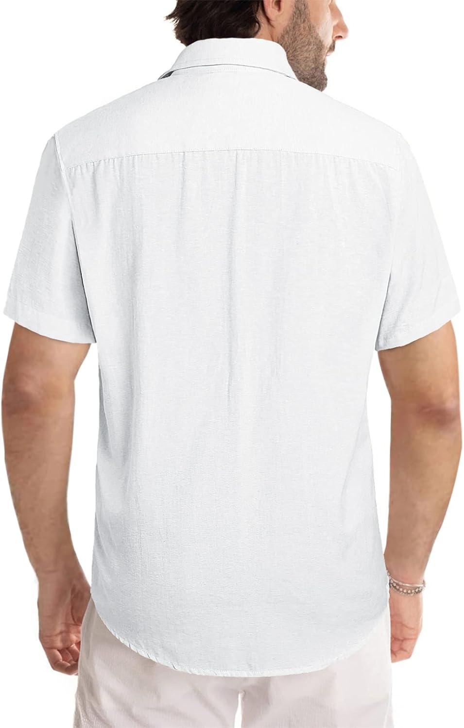 imageJMIERR Mens Casual Stylish Short Sleeve ButtonUp Striped Dress Shirts Cotton Beach ShirtWhite