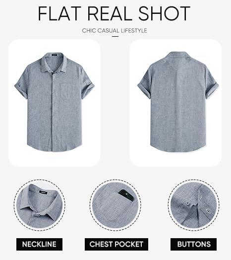 imageJMIERR Mens Casual Stylish Short Sleeve ButtonUp Striped Dress Shirts Cotton Beach ShirtZ Beau Blue