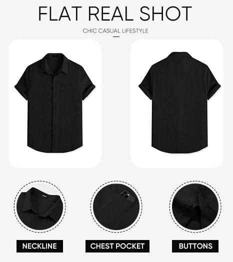 imageJMIERR Mens Casual Stylish Short Sleeve ButtonUp Striped Dress Shirts Cotton Beach ShirtZ Black