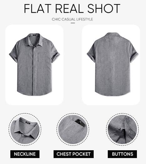 imageJMIERR Mens Casual Stylish Short Sleeve ButtonUp Striped Dress Shirts Cotton Beach ShirtZ Dark Grey
