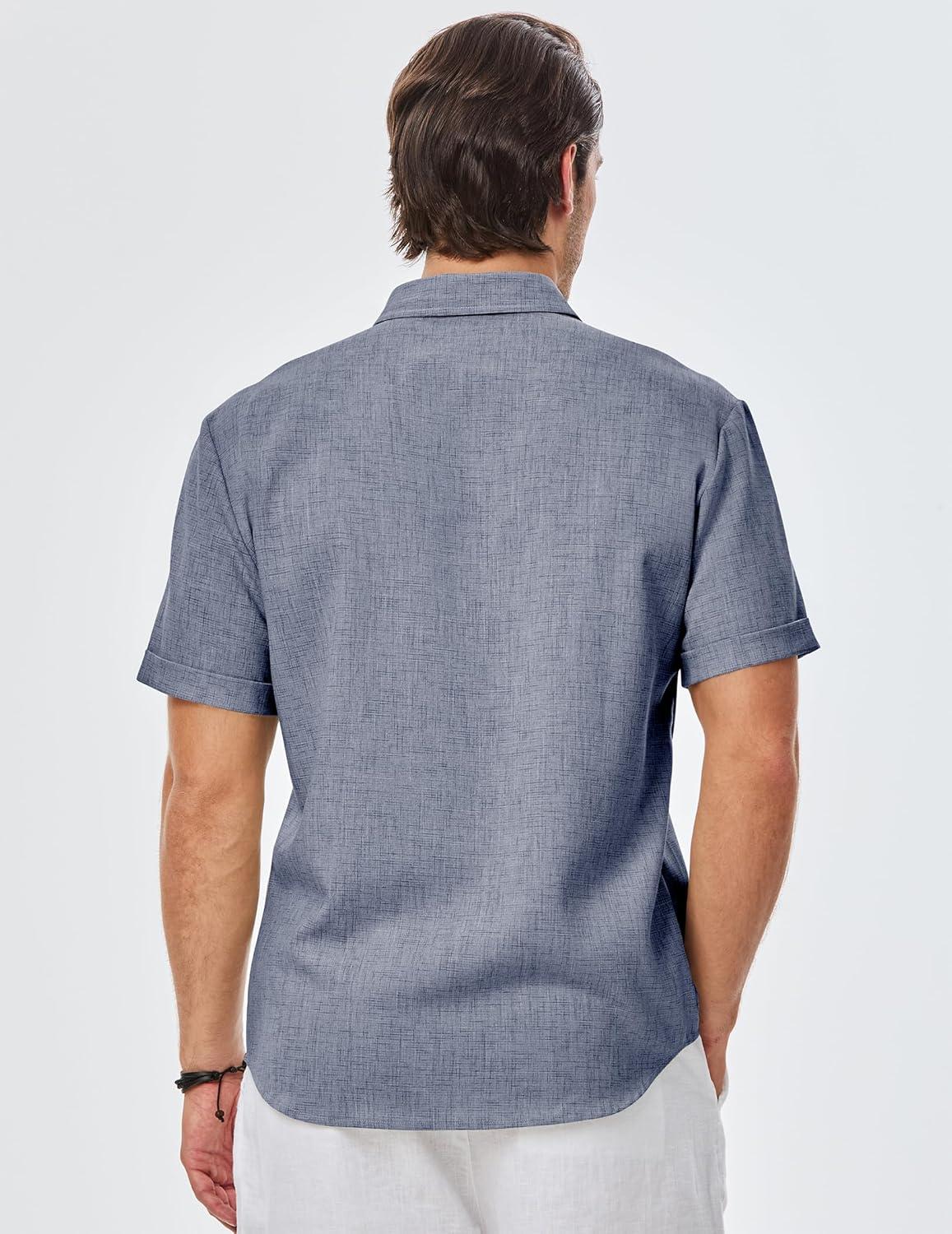 imageJMIERR Mens Casual Stylish Short Sleeve ButtonUp Striped Dress Shirts Cotton Beach ShirtZ Dirty Blue