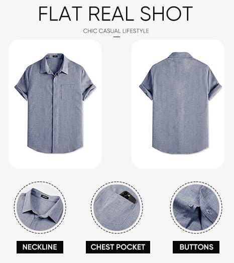 imageJMIERR Mens Casual Stylish Short Sleeve ButtonUp Striped Dress Shirts Cotton Beach ShirtZ Dirty Blue
