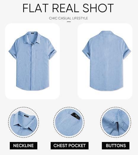 imageJMIERR Mens Casual Stylish Short Sleeve ButtonUp Striped Dress Shirts Cotton Beach ShirtZ Sky Blue