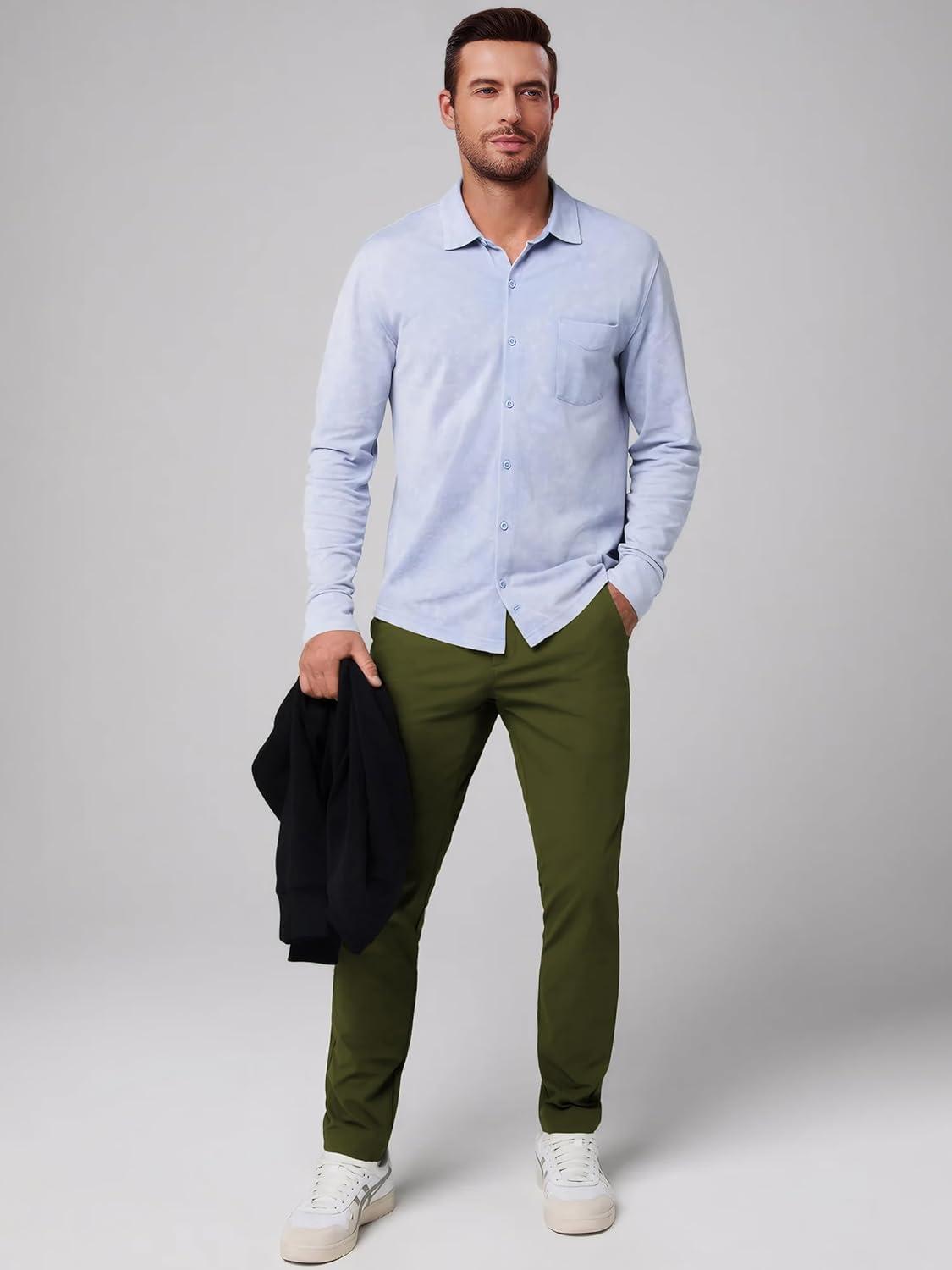 imageJMIERR Mens ClassicFit Casual Cotton Twill Pant WaterRepellent StainResistant Stretch Chino PantsGreen