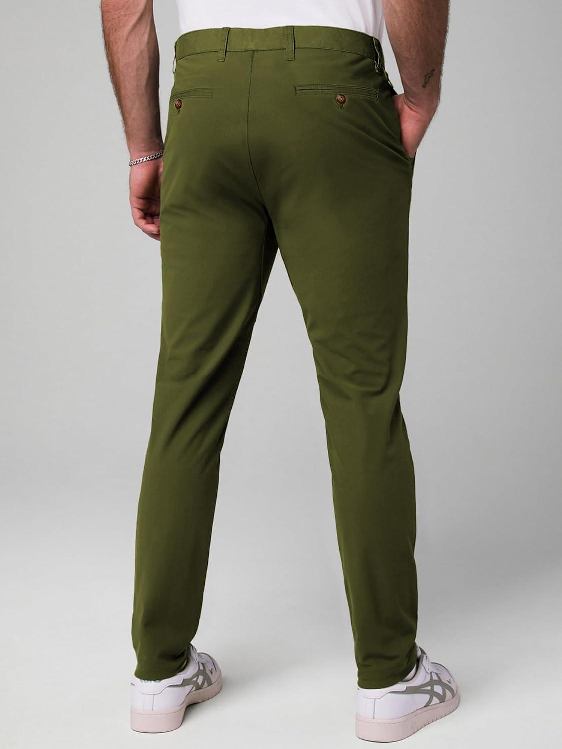 imageJMIERR Mens ClassicFit Casual Cotton Twill Pant WaterRepellent StainResistant Stretch Chino PantsGreen