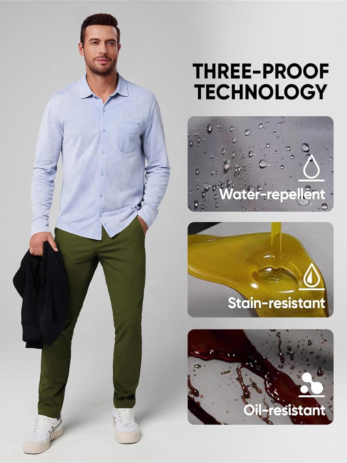 imageJMIERR Mens ClassicFit Casual Cotton Twill Pant WaterRepellent StainResistant Stretch Chino PantsGreen