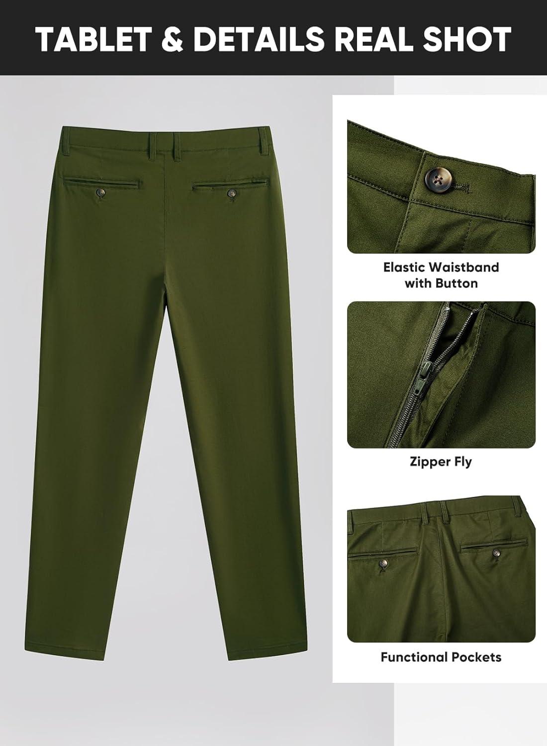 imageJMIERR Mens ClassicFit Casual Cotton Twill Pant WaterRepellent StainResistant Stretch Chino PantsGreen