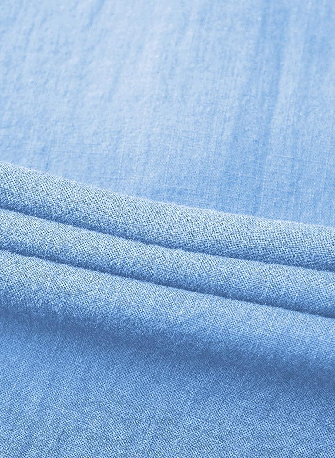 imageJMIERR Mens Cotton Linen Henley Shirt Casual Button Down Short Sleeve Tropical Shirts Summer Beach T ShirtsB Sky Blue