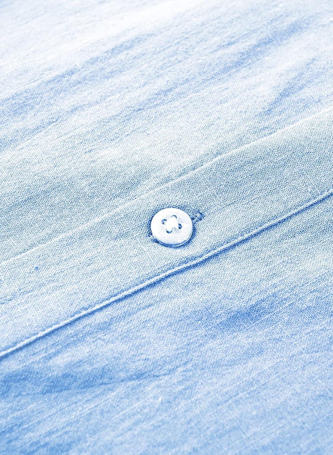 imageJMIERR Mens Cotton Linen Henley Shirt Casual Button Down Short Sleeve Tropical Shirts Summer Beach T ShirtsB Sky Blue