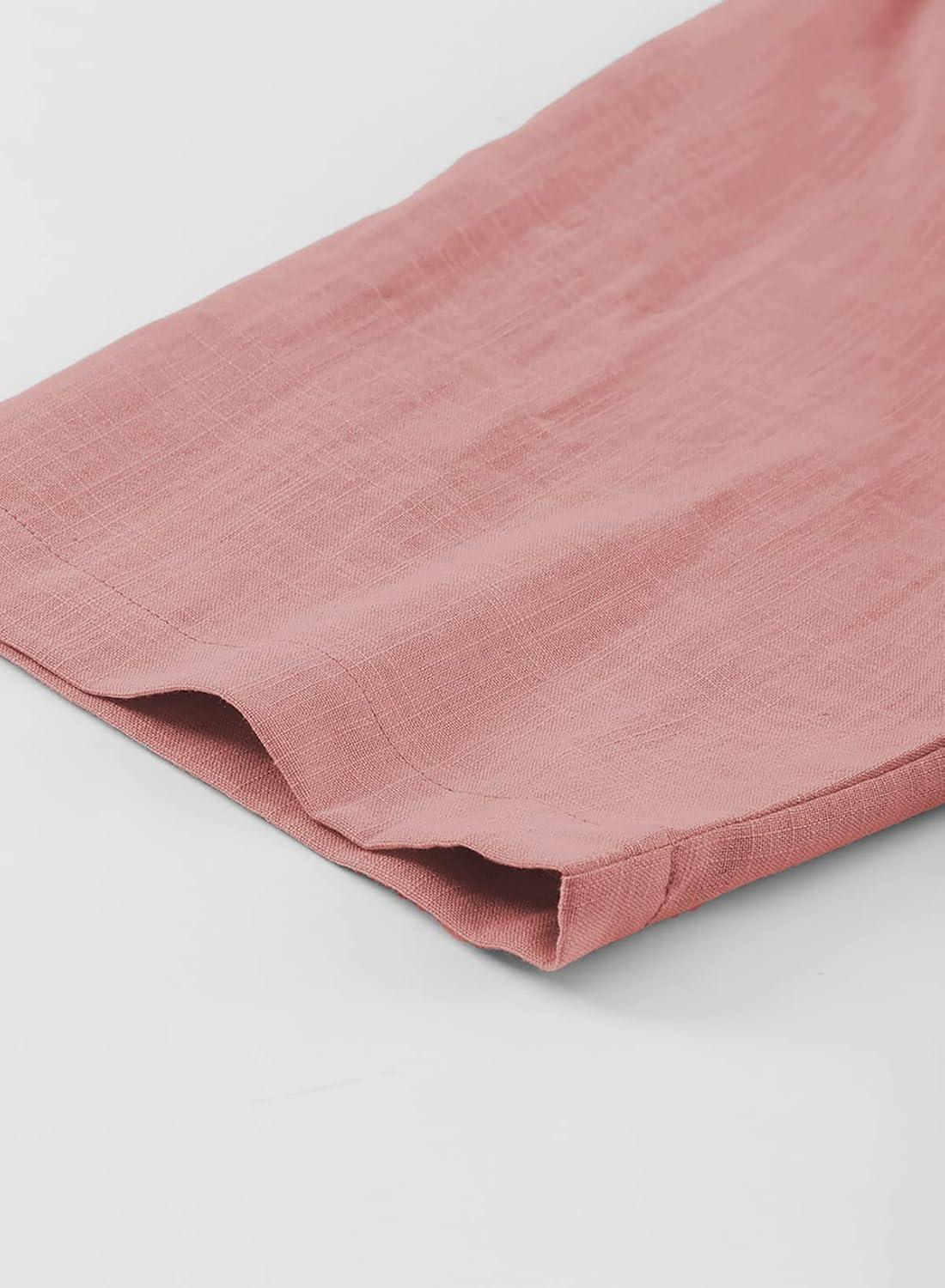 imageJMIERR Mens Cotton Linen Henley Shirt Casual Button Down Short Sleeve Tropical Shirts Summer Beach T ShirtsC Pink